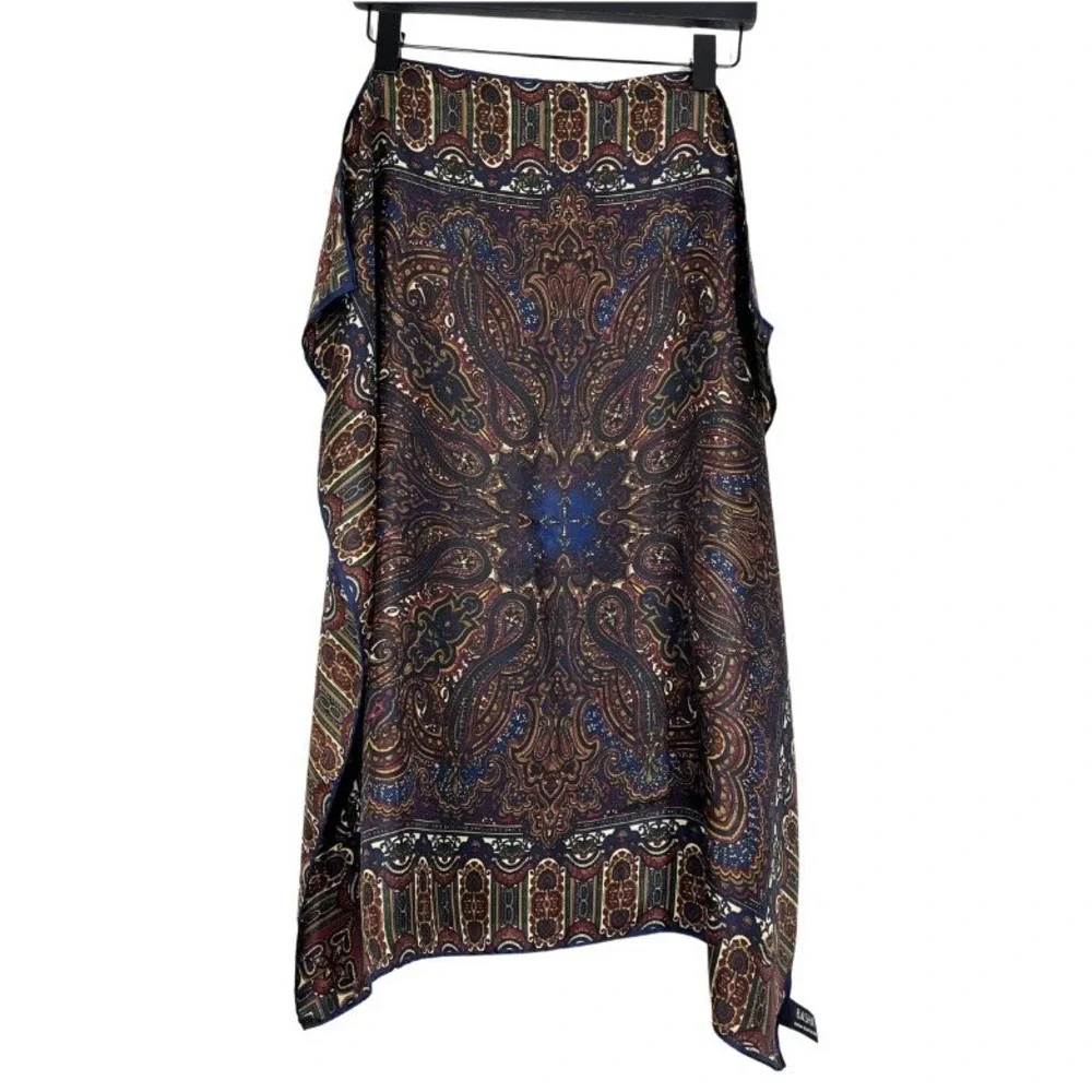 Basha Silk Scarf Navy Blue Burgundy Paisley Medallion Square Hand Rolled 31x30